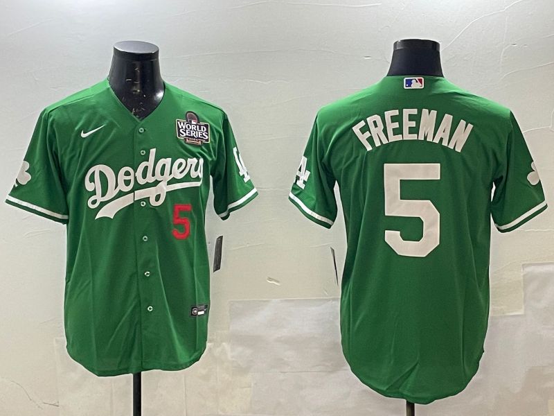 Men Los Angeles Dodgers 5 Freeman Green Fashion 2025 Nike MLB Jersey style 2
